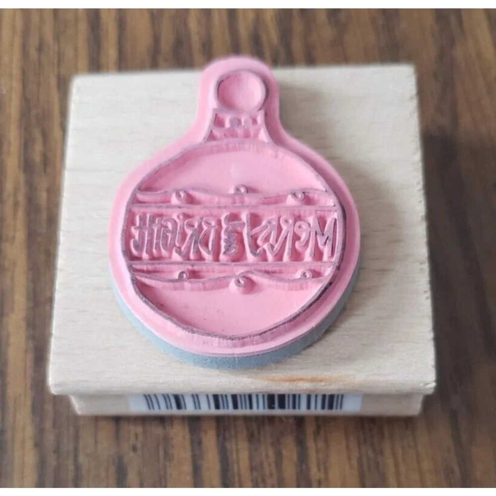 Studio G Kolette Hall Merry and Bright Christmas Ornament Wooden Rubber Stamp